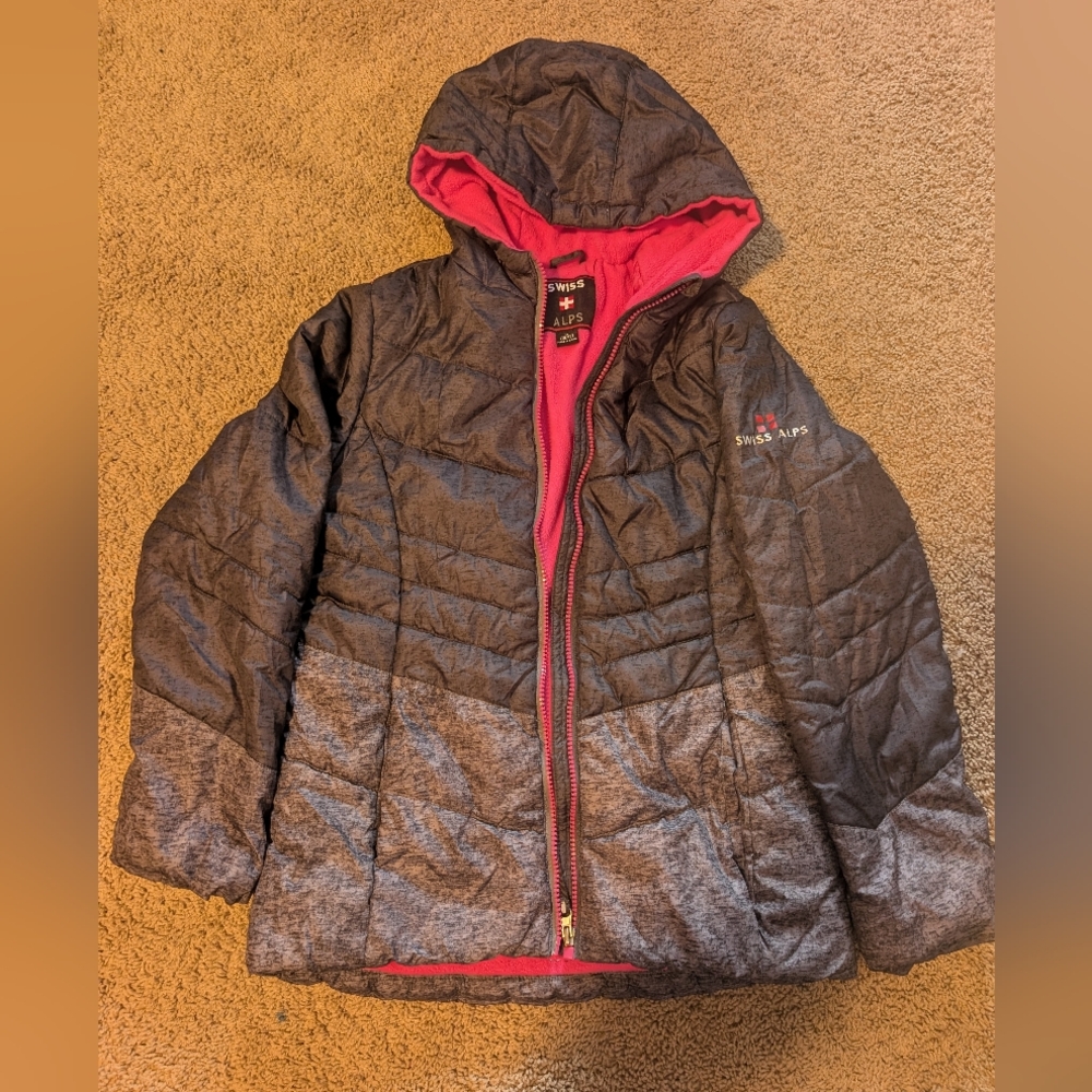 Kids' Charcoal and Pink Puffer Jacket